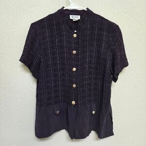K Petite Vintage Top Womens Medium Petite Purple 90s Casual Made in USA Texture
